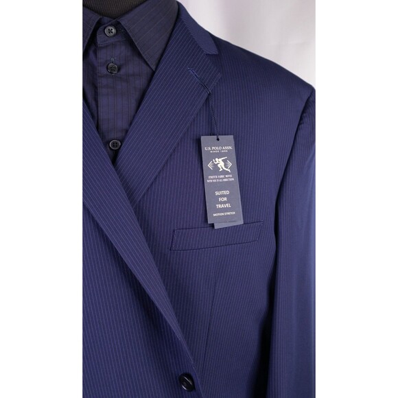 NWT US Polo ASSN Stretch Blue Navy Striped Blazer Sport Coat Jacket 50R Suits - Picture 3 of 15